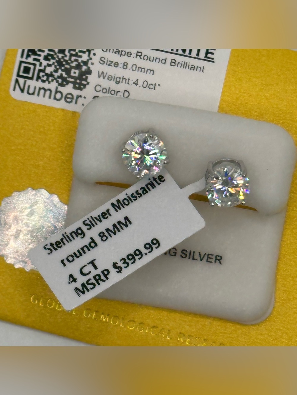 Sterling Silver Moissanite Round Stud Earrings - Clear 8mm (4 CT)